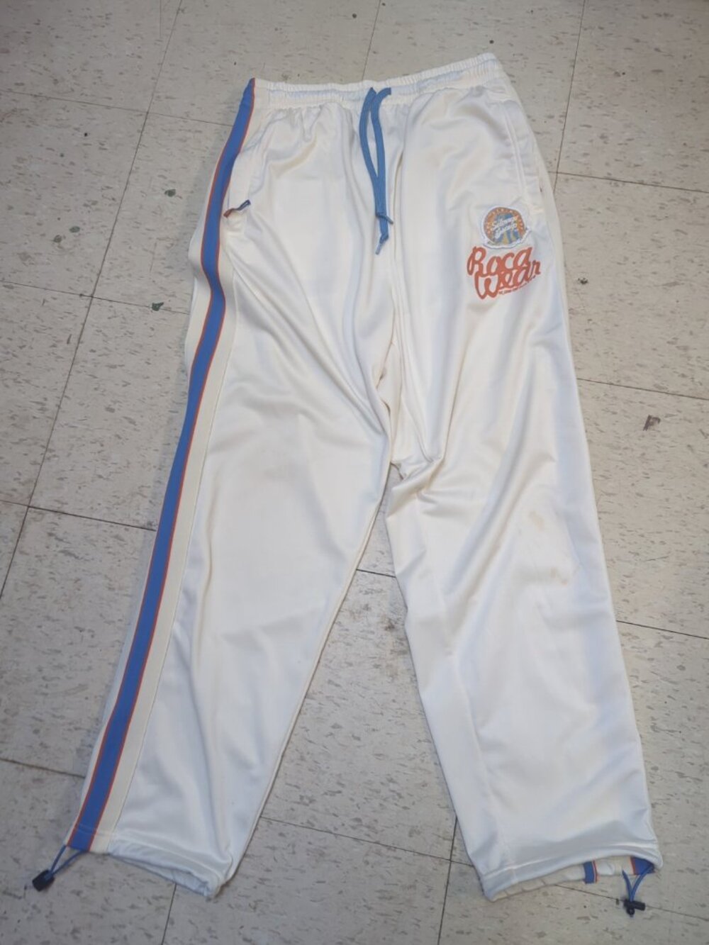 Vintage RocaWear Team Salvage Crew Track Pants Med Rare Baggy Hip Hop Y2K Cream